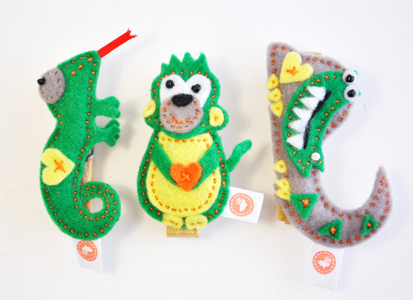 BUSHFELT PEG SET- CHAMELEON/MONKEY/CROC